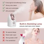 Newbealer Mini Aroma Face Steamer, 160ml Nano Ionic Hot Mist Facial Humidifier Atomizer, Home Sauna Spa Sprayer Moisturizing Cleansing Pores, 9 Pieces Acne Remover Kit Included, Pink-Gold - Image 5